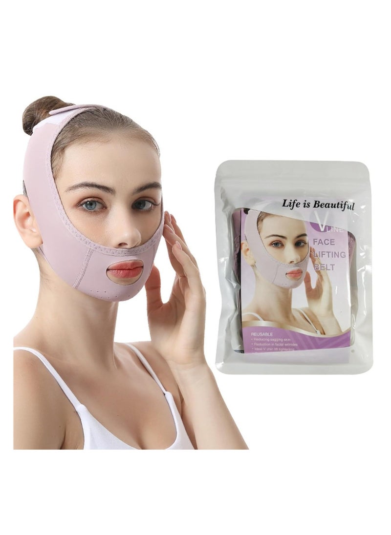 Beauenty Double Chin Reducer, V Line Mask Facial Slimming Strap, Reusable Face Lifting Belt, Chin Up Eliminator, Breathable  Comfortable, Anti-Sagging Jawline Shaper for Women  Men (Purple)  - Image 1