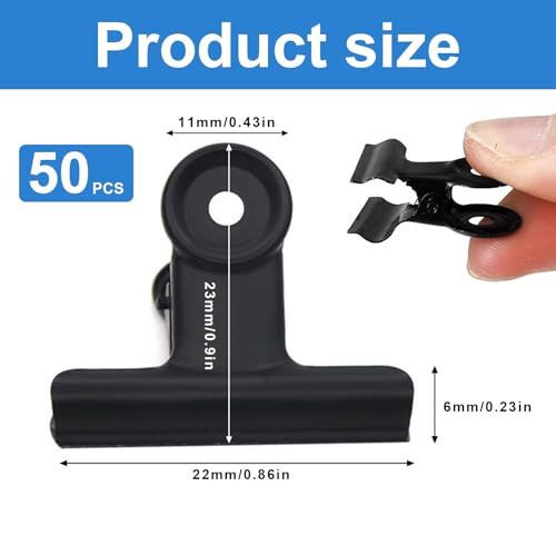 DENGXINWEI 50 Pcs Metal Bulldog Clips, Gold Bull Binder,Mini Metal Paper Clips 0.87 in Hinge Clips Small for Tags Bags, Food Bags,Pictures Photos,Art Work,Office and Home Kitchen,Price Tag (Black) - Image 2