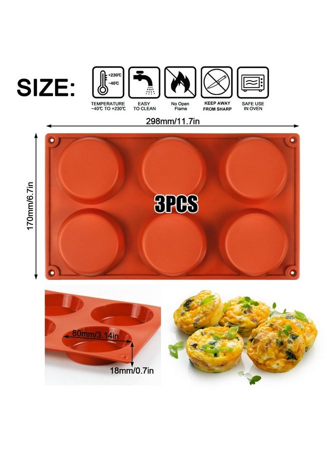 PalkSky Palksky Silicone Egg Molds for Oven Baking, 3 Pcs 6-Cavity Silicone Egg Bite Molds for Breakfast Sandwiches, Non-Stick 3" Muffin Top Pans/Whoopie Pie Pan  - Image 2
