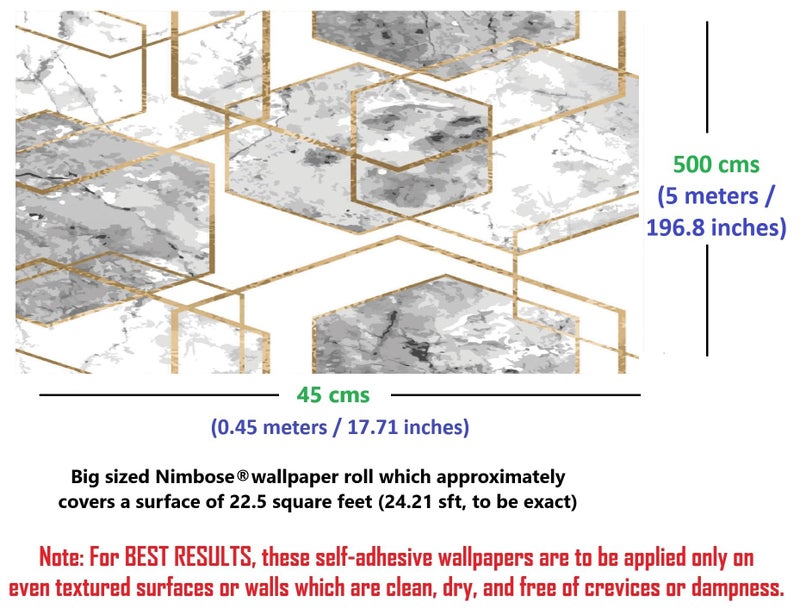 Nimbose® Wallmurals for Bedroom White-Grey Marble Gold Geometric Hexagon Theme Removable Wallpaper PeelStick Wall Stickers, Metallic Gold Hexagon Abstract Texture On White Marble Background(45x500 cm) - Image 2