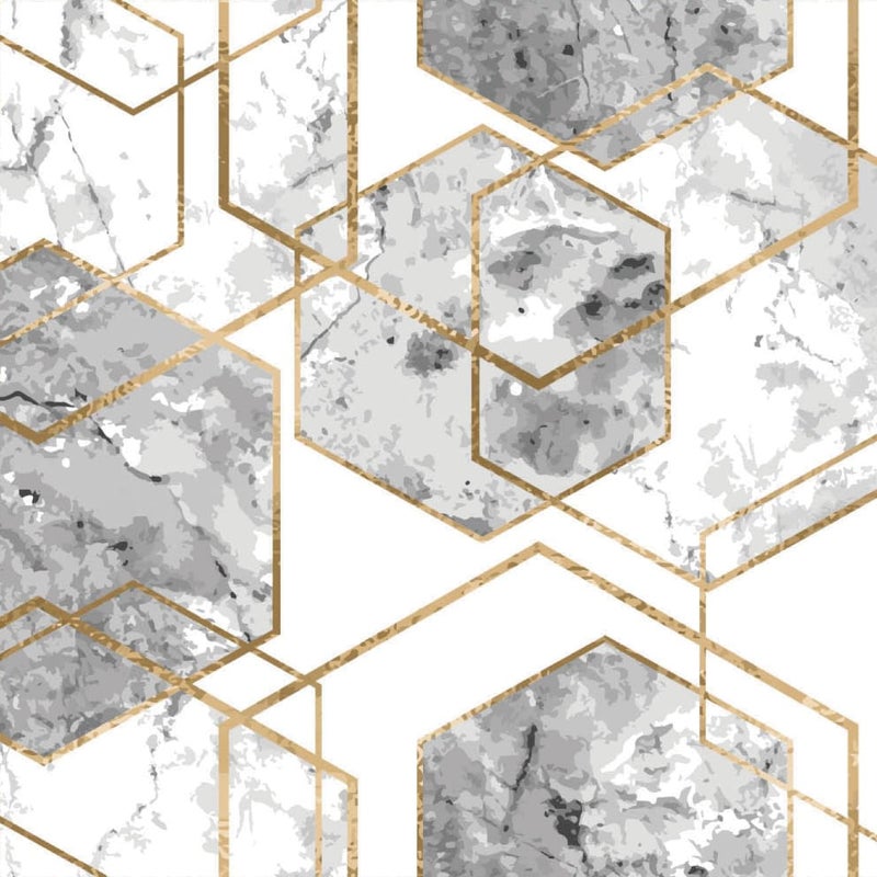 Nimbose® Wallmurals for Bedroom White-Grey Marble Gold Geometric Hexagon Theme Removable Wallpaper PeelStick Wall Stickers, Metallic Gold Hexagon Abstract Texture On White Marble Background(45x500 cm) - Image 5