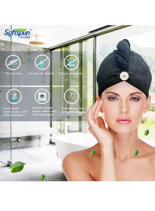 SOFTSPUN Microfiber Hair Cap Silk Banded Edge 2 Pcs 70X25Cm Black! 380 Gsm Super Absorbent Quick Dry Hair Turban For Drying All Kinds Of Hair Straight Or Curly Short Or Long Thin Or Thick Hair. - Image 5