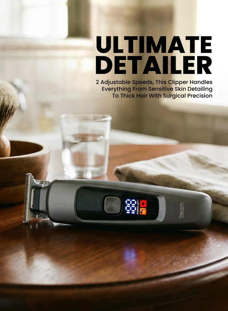 تيم Team Professional Rechargeable Hair Trimmer for Men | Stainless Steel Blade | 2‑Speed Control | LED Display | USB Type‑C Charging | Beard, Hair & Line‑Up Grooming Kit - Image 4
