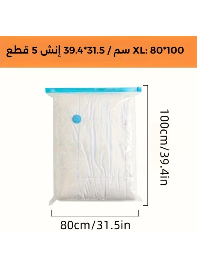 5-Pack Durable Vacuum Compression Storage Bags with Zipper Closure - Space Saver for Clothes, Pillows, Comforters, Blankets, and Bedding - Leakproof, Multi-Purpose, Thickened Plastic, Rectangular Shape - Image 1