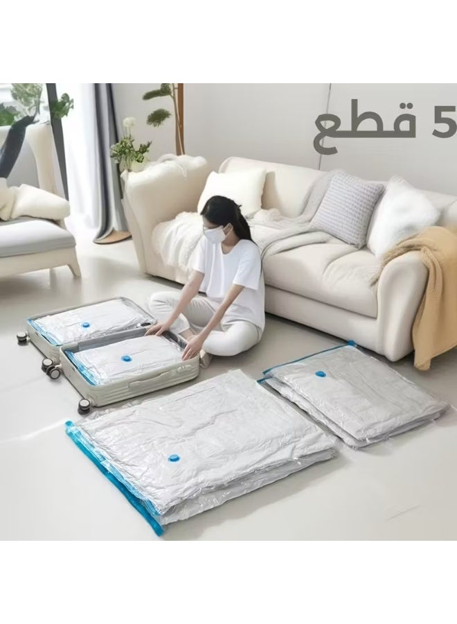 5-Pack Durable Vacuum Compression Storage Bags with Zipper Closure - Space Saver for Clothes, Pillows, Comforters, Blankets, and Bedding - Leakproof, Multi-Purpose, Thickened Plastic, Rectangular Shape - Image 5