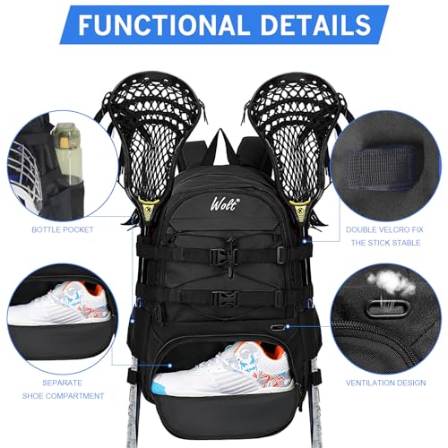 WOLT Lacrosse Bag-Lacrosse Backpack with Two Sticks Holder-Large Field Hockey Bag Holds All Sport Gears - Image 4