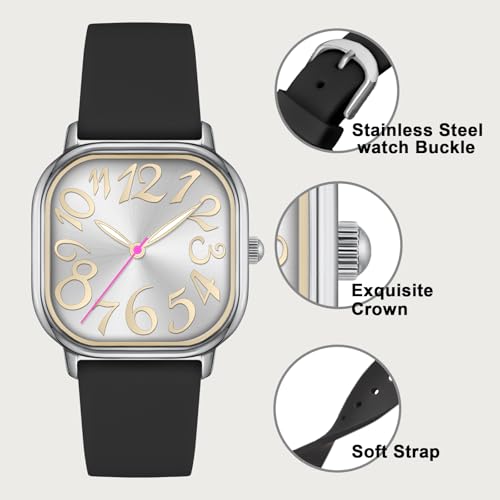 Asan Ge Women's Waterproof Watch, Stylish Silicone Strap for Women's Wrists 5IN-7IN, Large 32MM Dial with Easy-to-Read Arabic Numerals (White) - Image 2