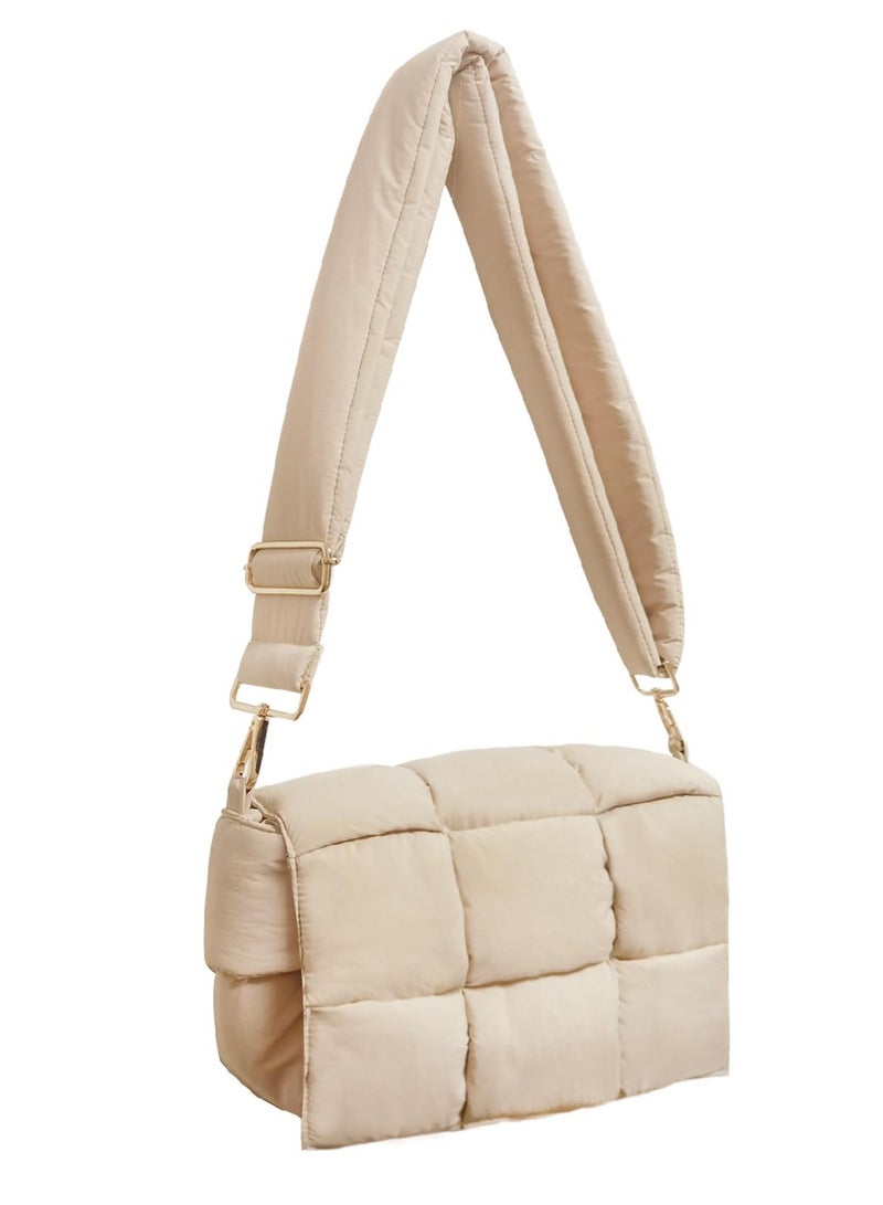 Excefore حقيبة منسوجة منفوخة، حقيبة يد منسوجة مبطنة من النايلون، حقائب كروس بودي مصممة، حقيبة يد مبطنة مع منظم للعملات المعدنية، حقيبة كروس بودي خفيفة الوزن من النايلون للنساء (أبيض) - Image 1