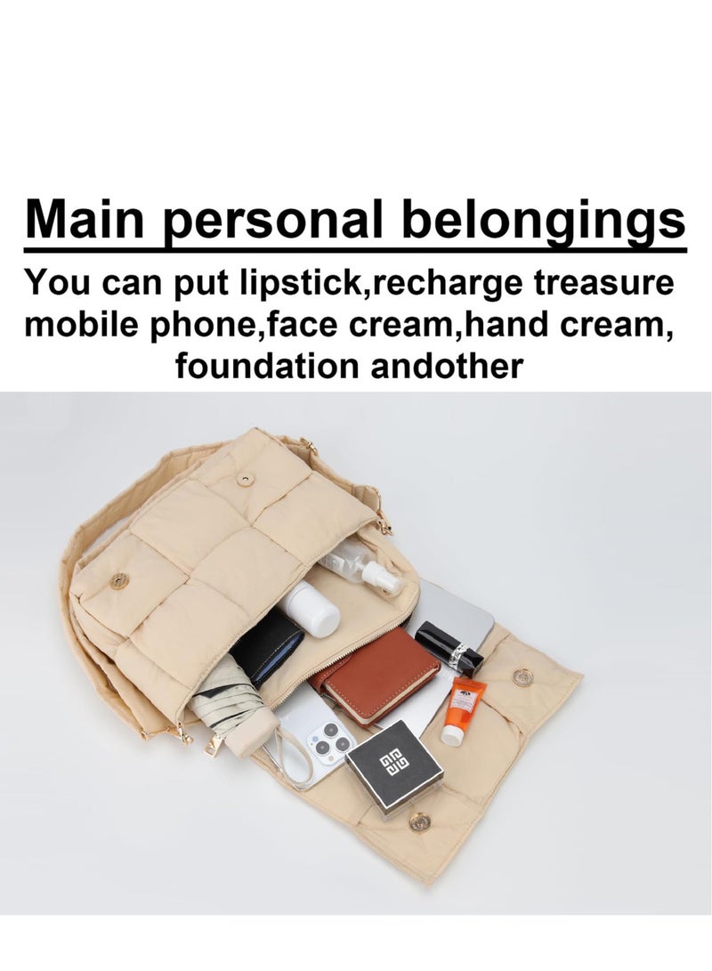 Excefore حقيبة منسوجة منفوخة، حقيبة يد منسوجة مبطنة من النايلون، حقائب كروس بودي مصممة، حقيبة يد مبطنة مع منظم للعملات المعدنية، حقيبة كروس بودي خفيفة الوزن من النايلون للنساء (أبيض) - Image 3