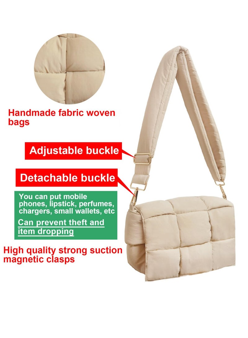 Excefore حقيبة منسوجة منفوخة، حقيبة يد منسوجة مبطنة من النايلون، حقائب كروس بودي مصممة، حقيبة يد مبطنة مع منظم للعملات المعدنية، حقيبة كروس بودي خفيفة الوزن من النايلون للنساء (أبيض) - Image 5
