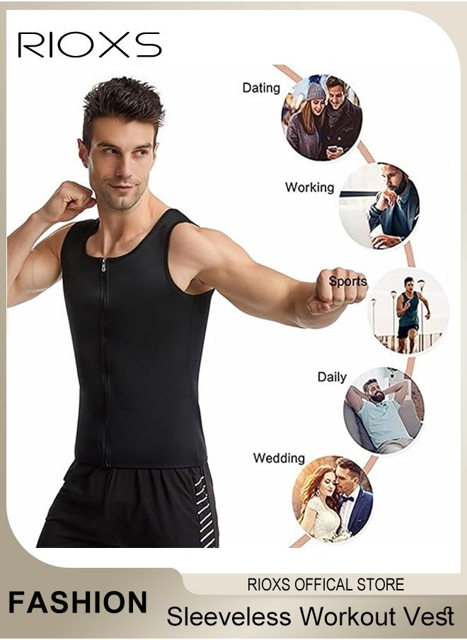 RIOXS - Men's Compress Zipper Vest, Belly Slimming Body Shaper Vest, Sleeveless Zipper Undershirt, Tummy Control Tank Top, Shapewear for Stomach Slimming Shirt Workout Suit, Sauna Vest Waist Trainer For Men - Image 1