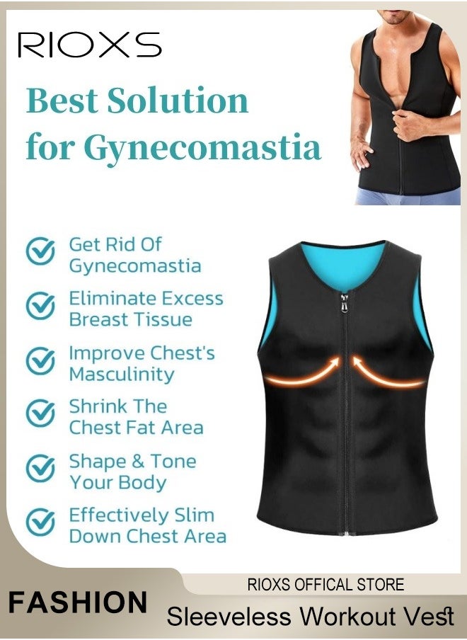 RIOXS - Men's Compress Zipper Vest, Belly Slimming Body Shaper Vest, Sleeveless Zipper Undershirt, Tummy Control Tank Top, Shapewear for Stomach Slimming Shirt Workout Suit, Sauna Vest Waist Trainer For Men - Image 1