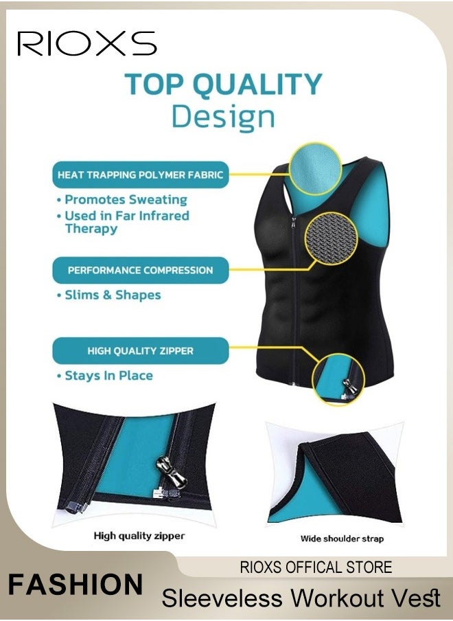 RIOXS - Men's Compress Zipper Vest, Belly Slimming Body Shaper Vest, Sleeveless Zipper Undershirt, Tummy Control Tank Top, Shapewear for Stomach Slimming Shirt Workout Suit, Sauna Vest Waist Trainer For Men - Image 1