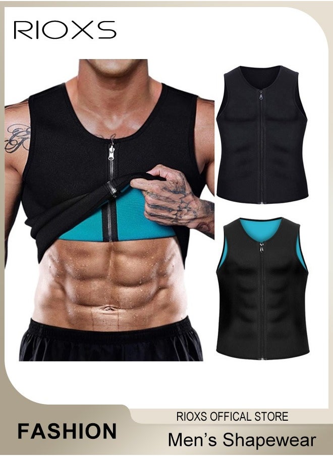 RIOXS - Men's Compress Zipper Vest, Belly Slimming Body Shaper Vest, Sleeveless Zipper Undershirt, Tummy Control Tank Top, Shapewear for Stomach Slimming Shirt Workout Suit, Sauna Vest Waist Trainer For Men - Image 1