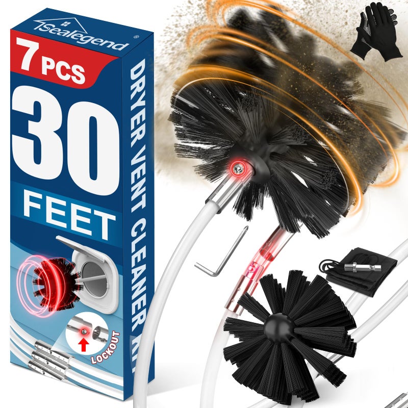 Sealegend 30 Feet Dryer Vent Cleaner Kit Lint Remover 2Upgraded Flexible QuickSnap Brush with Drill Attachment Extends Up to 30 Feet for Easy Cleaning Works withWithout a Power Drill
