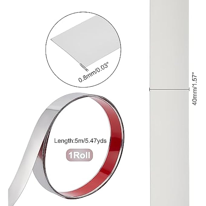 5M WALL MOLDING TRIM 201 STAINLESS STEEL PEEL AND STICK SELF-ADHESIVE FLEXIBLE MOLDING TRIM MOLDING WALL TRIM FOR WALL MIRROR FURNITURE DOOR WARDROBE, PLATINUM,40MM WIDE - Image 3