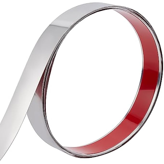 5M WALL MOLDING TRIM 201 STAINLESS STEEL PEEL AND STICK SELF-ADHESIVE FLEXIBLE MOLDING TRIM MOLDING WALL TRIM FOR WALL MIRROR FURNITURE DOOR WARDROBE, PLATINUM,40MM WIDE - Image 1