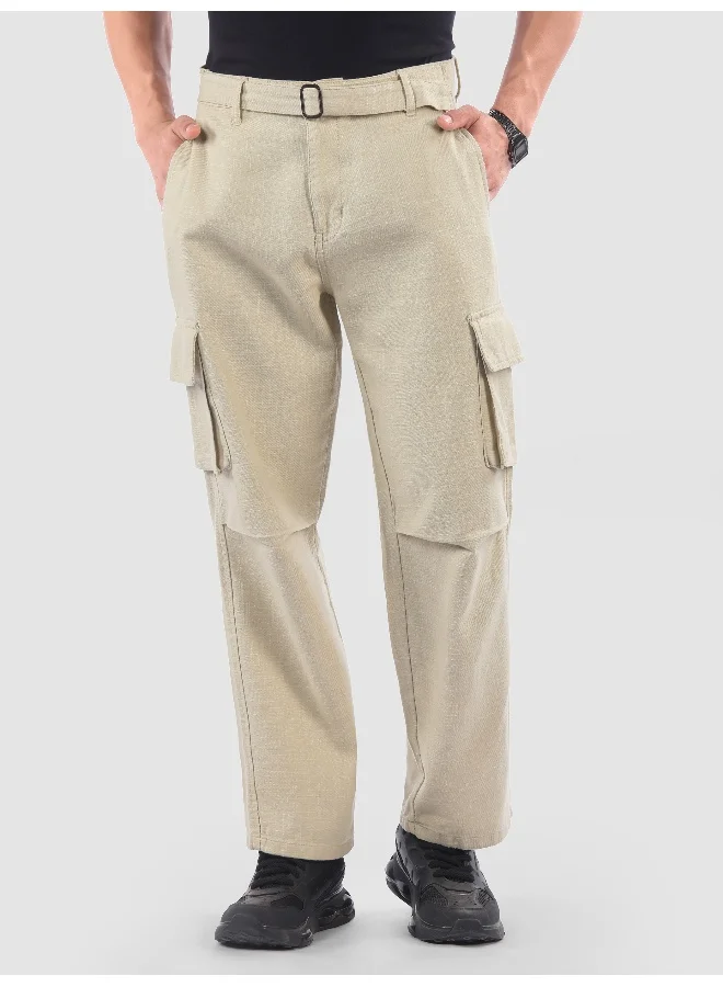 Beyoung Beige Adjustable Waist Cargo Pants