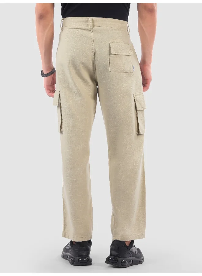 Beyoung Beige Adjustable Waist Cargo Pants