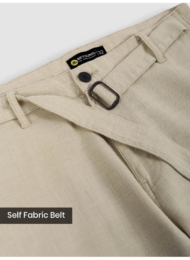 Beyoung Beige Adjustable Waist Cargo Pants