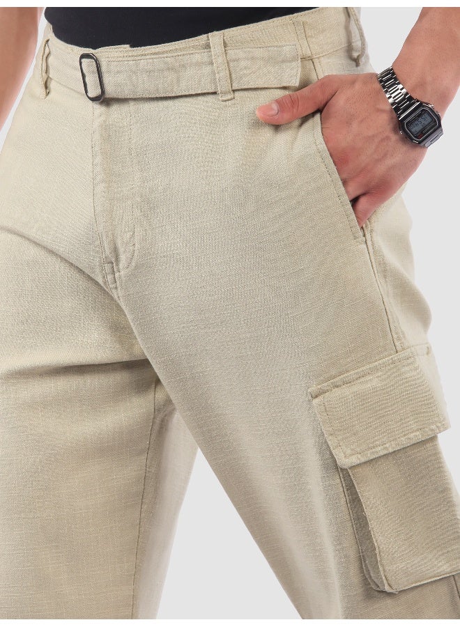 Beyoung Beige Adjustable Waist Cargo Pants  - Image 3