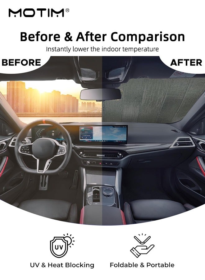 Motim Car Windshield Sun Shade, 140x70cm,Car Front Window To Keep Your Vehicle Cool, Blocks UV Rays, Foldable Car Front Window Sunshade for Cars, SUV, Truck - Image 5