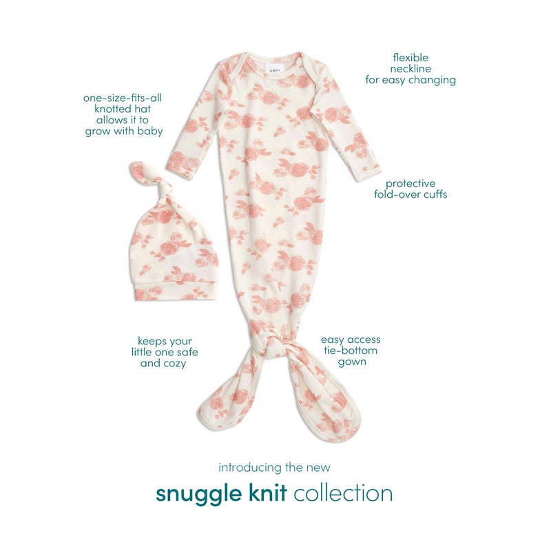aden + anais Snuggle Knit Knotted Newborn Baby Gown & Hat Set, Rosettes - Image 2