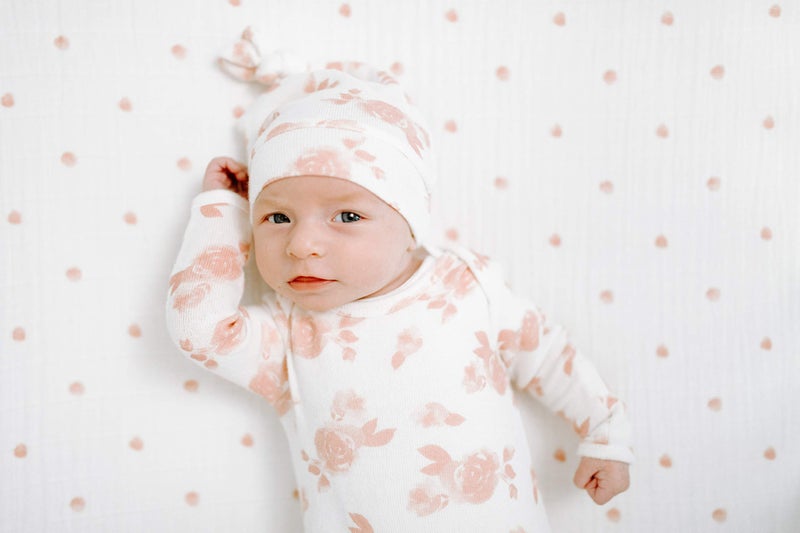 aden + anais Snuggle Knit Knotted Newborn Baby Gown & Hat Set, Rosettes - Image 3