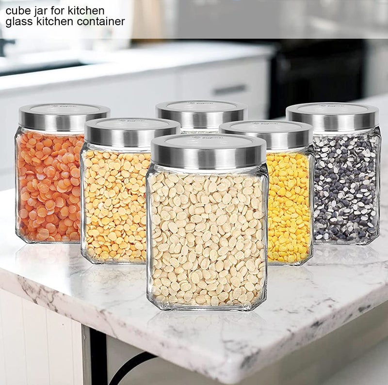 Brezzycloud Piraml Glass Cubical Square 600ml Transparent Glass Jars & Containers for Kitchen Pantry, Honey, Jams, Pickles, Cookies, Dry Fruits, Coffee Beans Storage with Lid (600ml, Set Of 4) - Image 4