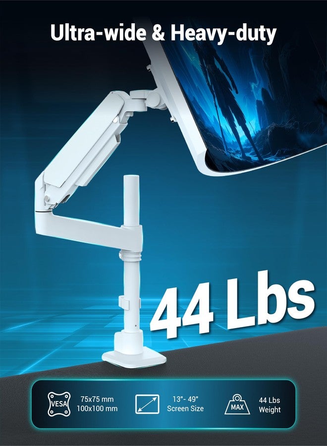 ذراع شاشة Ergounion شديد التحمل للشاشات فائقة الاتساع من 13 إلى 49 بوصة، يتحمل وزنًا يصل إلى 20 كجم، حامل شاشة فردي قابل للتعديل بالكامل، مزود بقاعدة تثبيت بمشبك وحلقة، حامل مكتبي VESA 75/100 مم، أبيض - Image 2