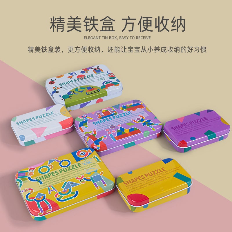 Wooden Children'S Educational Iron Boxed Shape Jigsaw Puzzle Shape Cognitive Color Recognition Early Education Science And Education Toys - Image 4