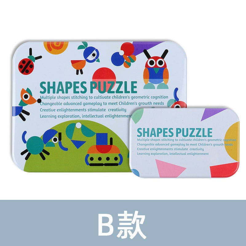 Wooden Children'S Educational Iron Boxed Shape Jigsaw Puzzle Shape Cognitive Color Recognition Early Education Science And Education Toys - Image 1
