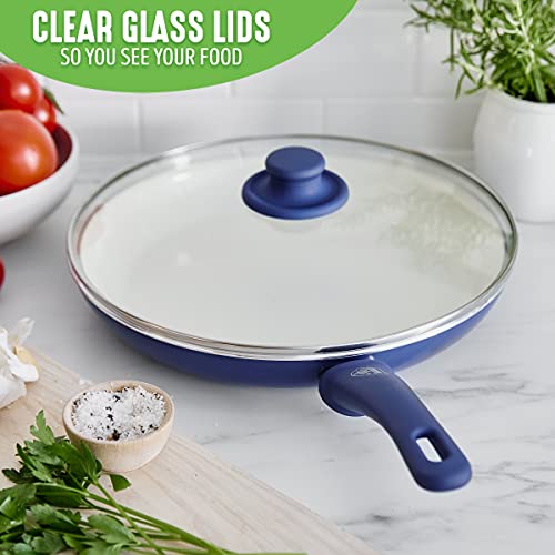 GreenLife Soft Grip Healthy Ceramic Nonstick, 12" Frying Pan Skillet with Lid, PFAS-Free, Dishwasher Safe, Blue - Image 3