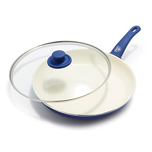 GreenLife Soft Grip Healthy Ceramic Nonstick, 12" Frying Pan Skillet with Lid, PFAS-Free, Dishwasher Safe, Blue - Image 1