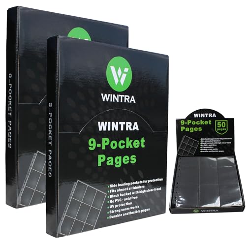 WINTRA 1800 Pockets Trading Card Pages 9Pocket SideLoading Card Sleeves Protectors Sports Card Collector Album Sheets for Ring Binder100 Background Pages - Image 1