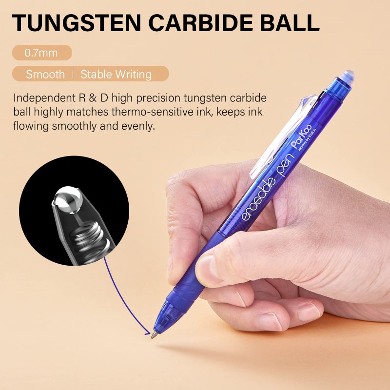 ParKoo 20 Colors Retractable Erasable Gel Pens Clicker, Fine Point 0.7 mm, Make Mistakes Disappear, Comfort Grip for Drawing Writing Planners and Crossword Puzzles - Image 2