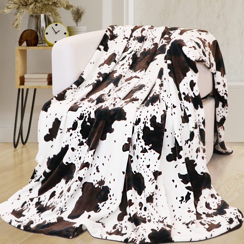 SEEGU Cow Print Blanket Animal Brown Black Milky White Throw Blankets Cow Print Blanket for Kids Adults  Soft Cow Blankets and Throws Cowhide Decor for Couch Sofa Bed 40"" - Image 1