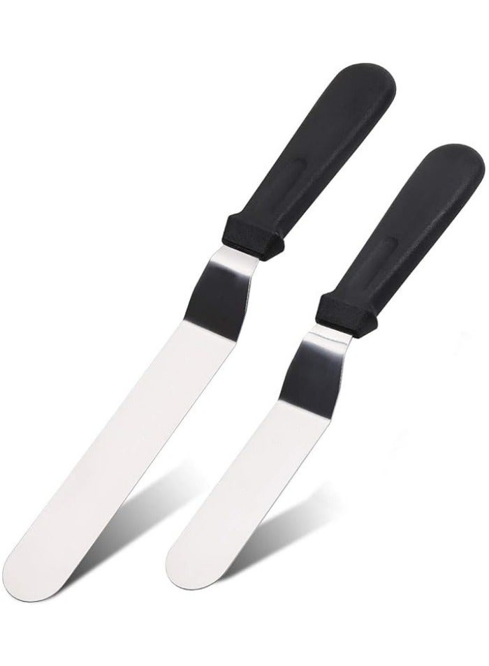 Angled Icing Spatula, Stainless Steel Offset Spatula, Cake Spatula Set of 2 Black 6, 8 inch Blade  - Image 1
