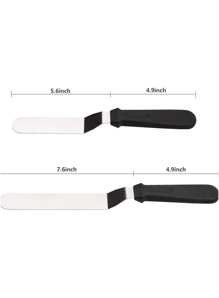 Angled Icing Spatula, Stainless Steel Offset Spatula, Cake Spatula Set of 2 Black 6, 8 inch Blade  - Image 2