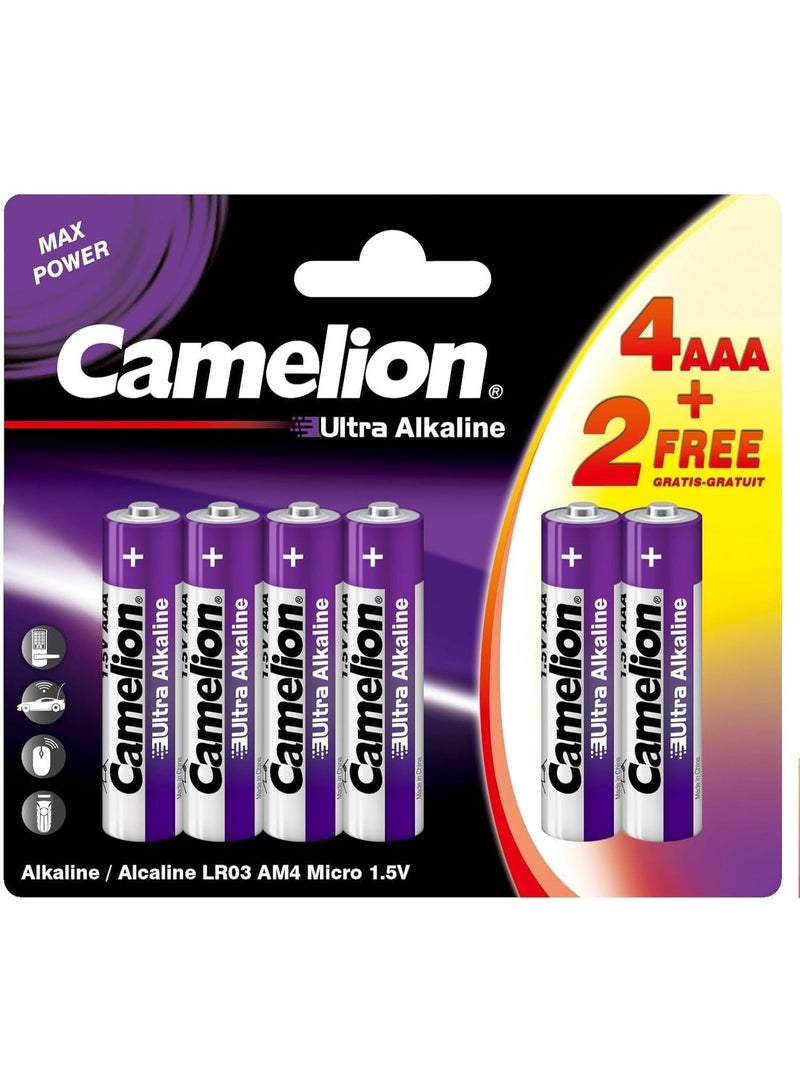 Camelion Ultra Alkaline Batteries LR6 AAA Mignon – Powerful, versatile, long-lasting - 4+2 Free Pack - Image 1