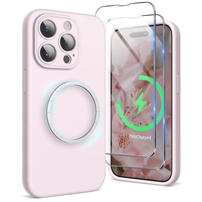 SURPHY Designed for iPhone 15 Pro Max Case Compatible with MagSafe 67 inch 2023 with 2 Pack Screen Protector Liquid Silicone Phone Case Camera Protective Soft Microfiber Lining Chalk Pink - Image 2