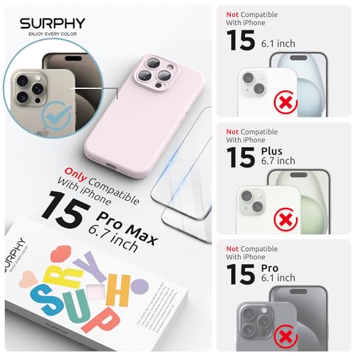 SURPHY Designed for iPhone 15 Pro Max Case Compatible with MagSafe 67 inch 2023 with 2 Pack Screen Protector Liquid Silicone Phone Case Camera Protective Soft Microfiber Lining Chalk Pink - Image 3