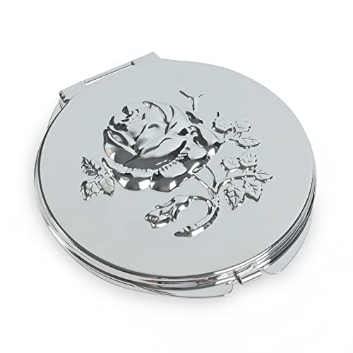 Goshentech Retro Metal Travel Portable Mirror Compact Mirror Make up Mirror 1x/2x Magnification Compact &Portable Foldable (Silver) - Image 1