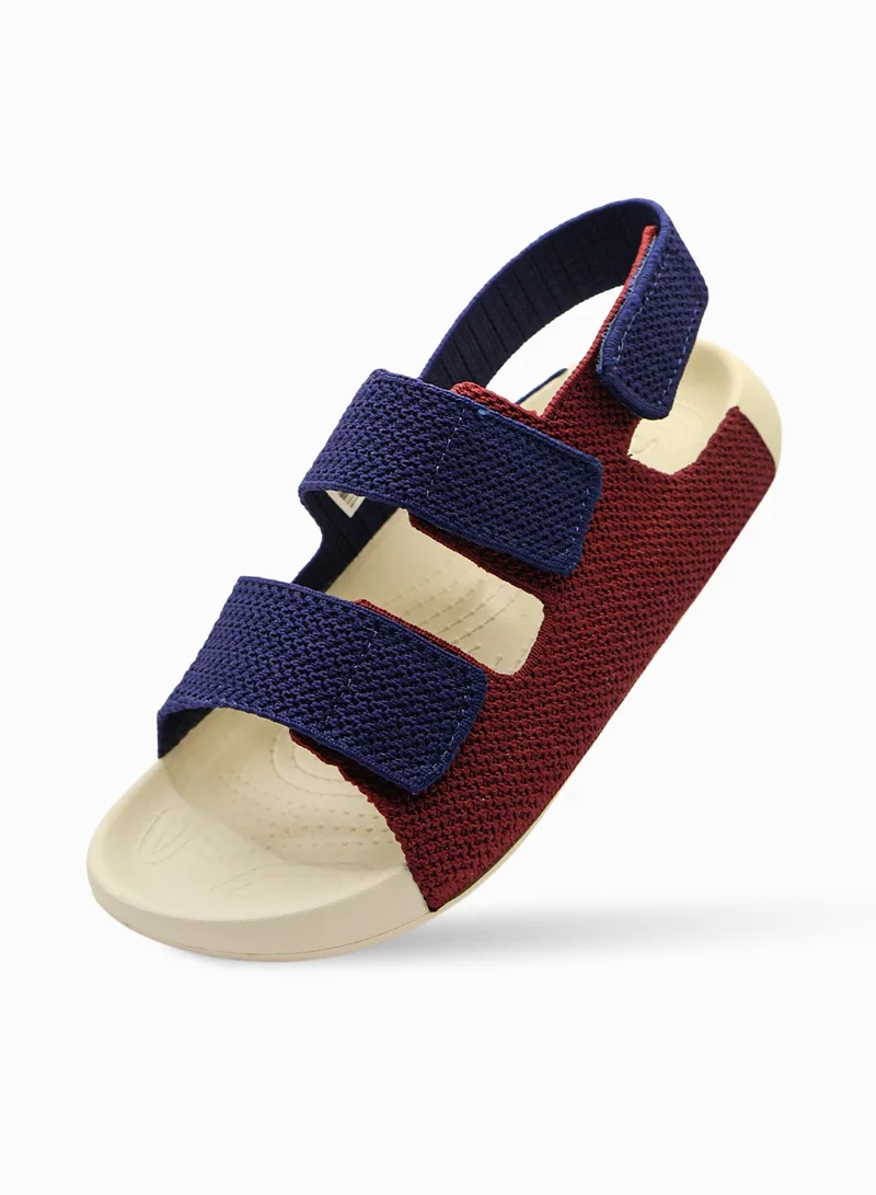 Duozoulu Dark Navy/Bordeaux Red AQ Three-Strap Knit Kids Sandals – Comfortable Casual Sandals for Summer, Play & Everyday Wear  | Best Price UAE