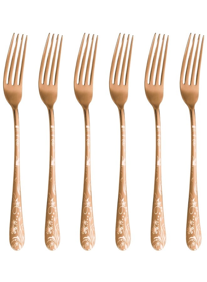 P Plus Fire طقم شوك طاولة كبير من P Plus Fire، شوك من الفولاذ المقاوم للصدأ خالٍ من مادة BPA بمقبض أنيق وهيكل مقاوم للصدأ، مثالي لتناول الطعام اليومي أو الاستضافة أو الاستخدام المهني (شوكة كبيرة، ذهبي وردي، عبوة من 6 قطع) - Image 1