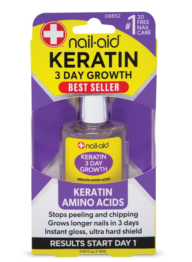 Nail-Aid Keratin 3 Day Growth Nail Treatment & Strengthener, Clear, 0.55 Fl Oz - Image 1