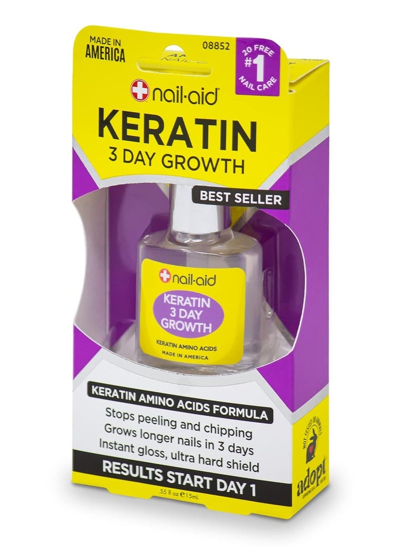 Nail-Aid Keratin 3 Day Growth Nail Treatment & Strengthener, Clear, 0.55 Fl Oz - Image 2