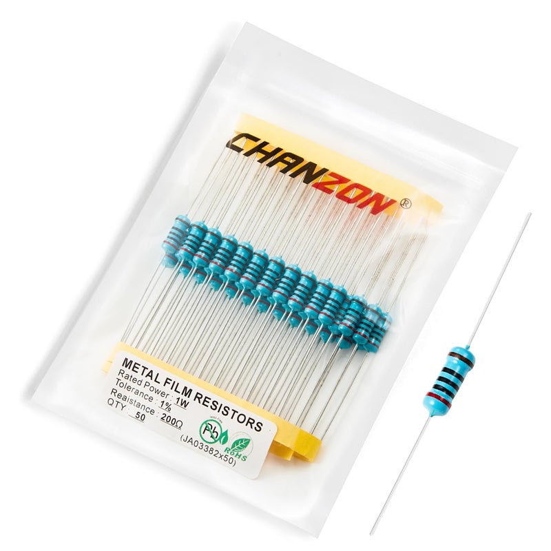 CHANZON 50pcs 1W 200Ω ohm Metal Film Fixed Resistor 0.01 ±1% Tolerance 200 R MF Through Hole Resistors Current Limiting Rohs Certificated - Image 1