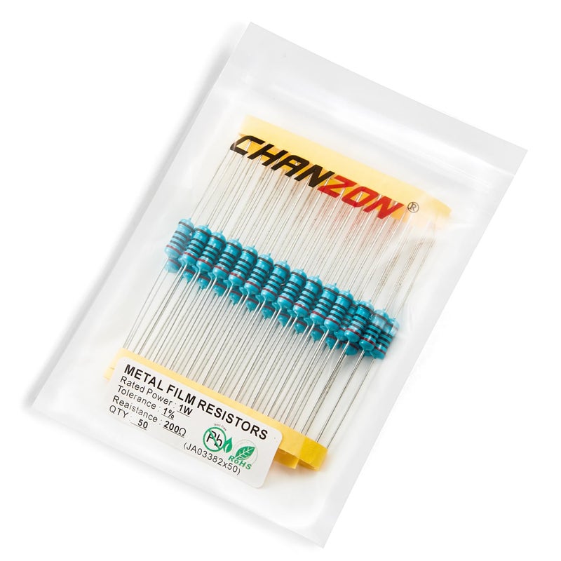 CHANZON 50pcs 1W 200Ω ohm Metal Film Fixed Resistor 0.01 ±1% Tolerance 200 R MF Through Hole Resistors Current Limiting Rohs Certificated - Image 4