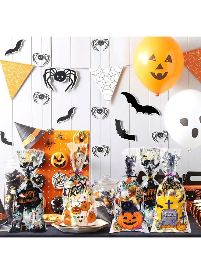 JULBEAR 180Pcs Halloween Cellophane Bags Clear Party Treat Candy Bags with 200Pcs Twist Ties for Kids Halloween Party Favor Supplies (6 Styles) - Image 5